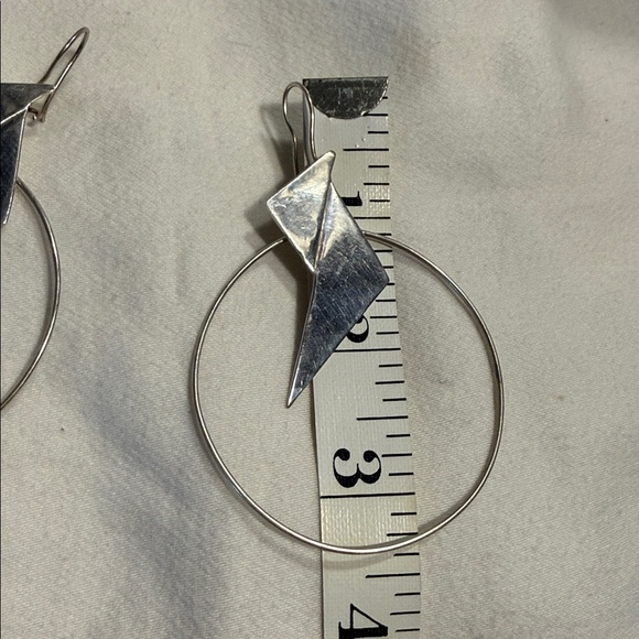 Sterling Silver Hoop Earrings with Geometric Design - Picture 4 of 4